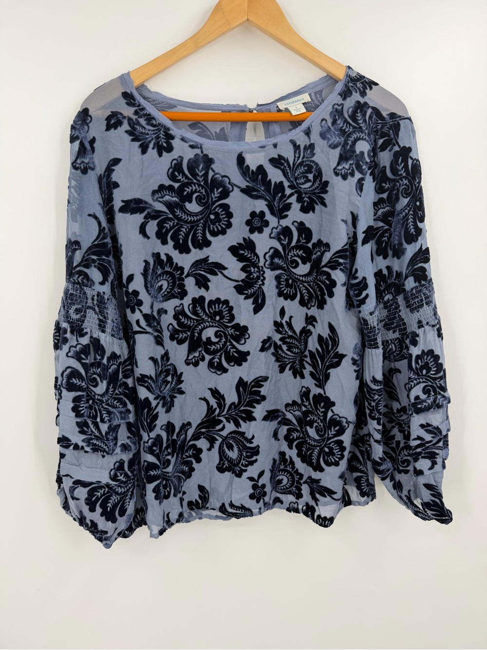💙 Sundance Burnout Velvet Floral Blouse — Boho Romantic